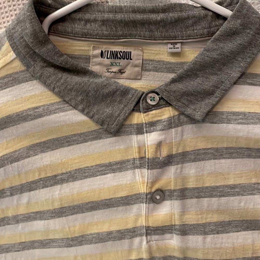 Linksoul golf shirt - yellow with gray and white stripes